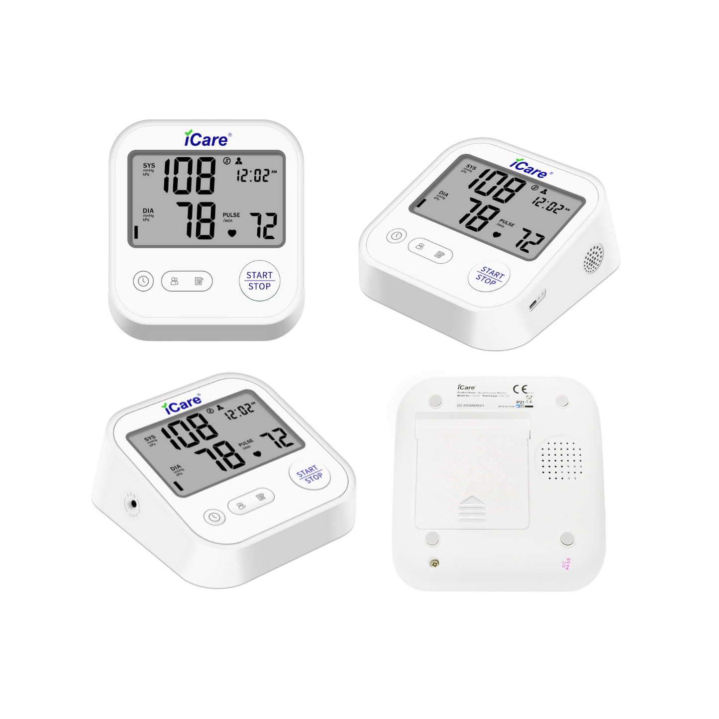 iCare® CK222 Automatic Digital Blood Pressure Monitor / Digital Sphygmomanometer Large arm cuff 22cm-42cm Type-C USB Port