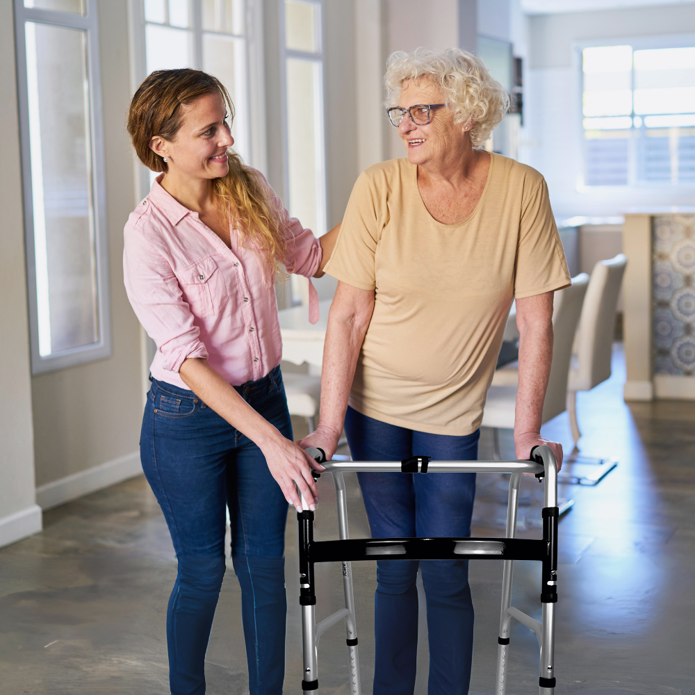iCare AW109 Walkmate Foldable Aluminum Walker with Aluminum Main Frame, Heigh Adjustable Tube and Push Button Folding Mechanism Walking Aid and Injury Support