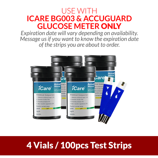 iCare AG-A100 100pcs Test Strips Compatible with BG003 and AccuGuard Blood Glucose Meter ONLY