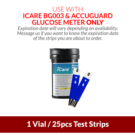 iCare AG-A25 25pcs Blood Glucose Test Strips for iCare BG003 and AccuGuard Blood Glucose Meter Compatible with BG003 Blood Glucose Meter ONLY