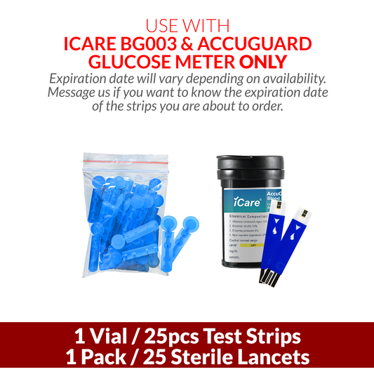 iCare AG-T25 25pcs Blood Glucose Test Strips & 25pcs Lancets for BG003 and AccuGuard Blood Glucose Meter