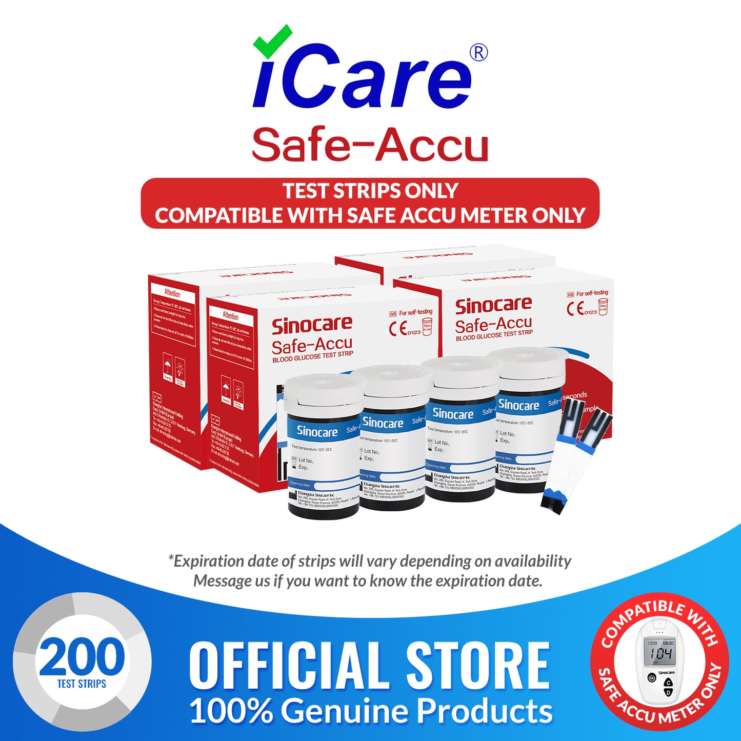 iCare® Safe Accu Glucose Test Strips ONLY COMPATIBLE WITH SAFE ACCU GLUCOSE METER SA