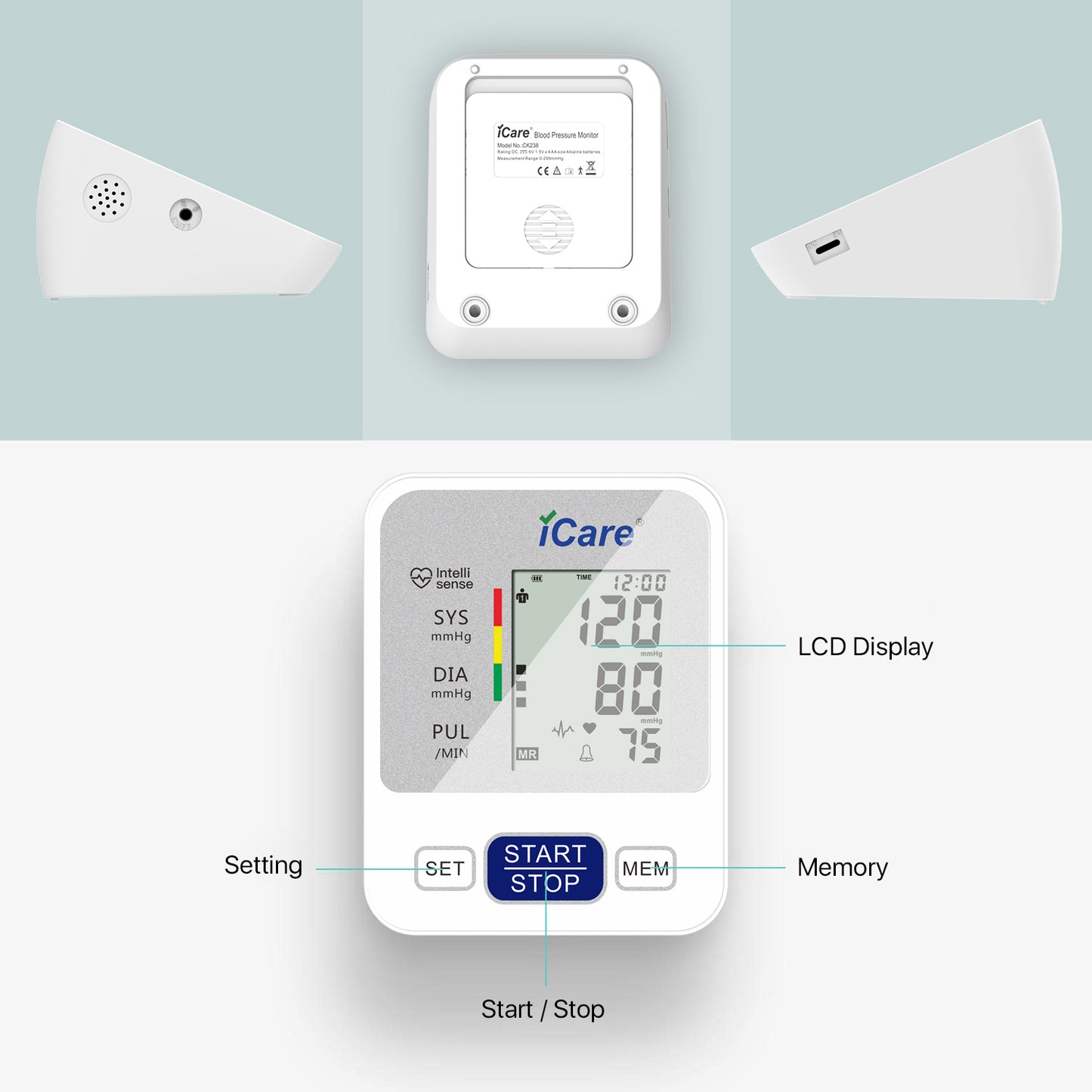 iCare® CK238 Automatic Digital Blood Pressure Monitor / Digital Sphygmomanometer Small arm cuff 22-32cm