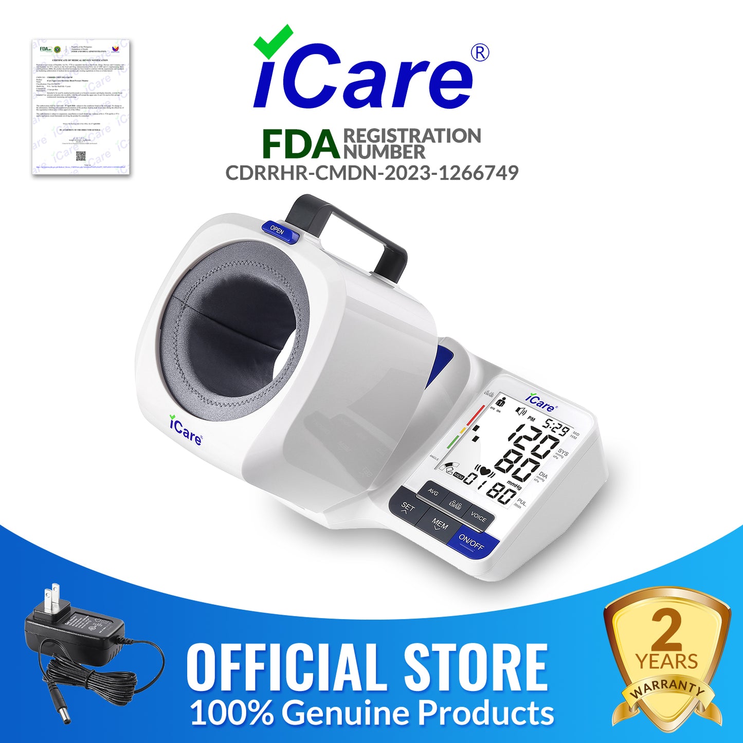 iCareĀ® BK36 Automatic Digital Blood Pressure Monitor / Digital Sphygmomanometer Small arm cuff 22-32cm