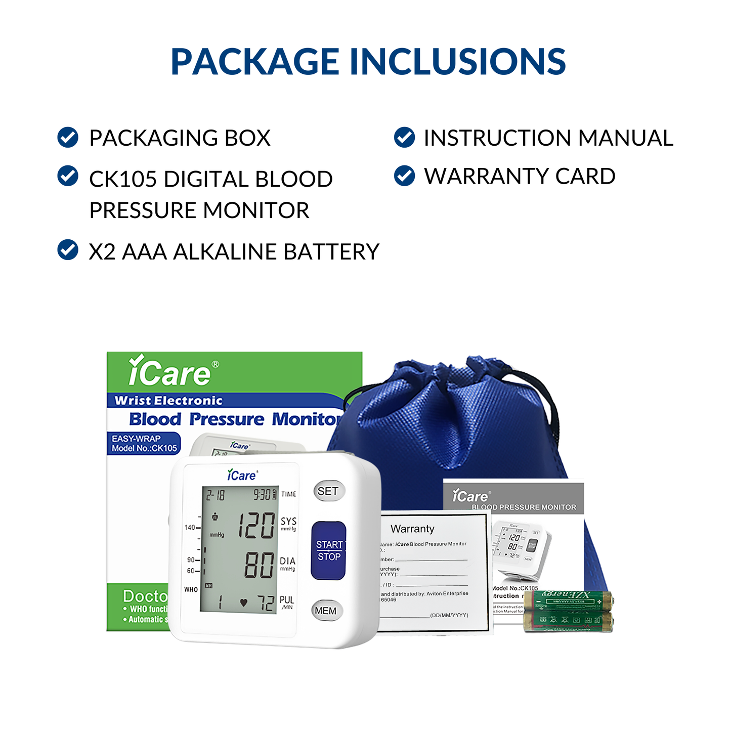 iCare® CK105 Wrist Type Automatic Digital Blood Pressure Monitor / Digital Sphygmomanometer