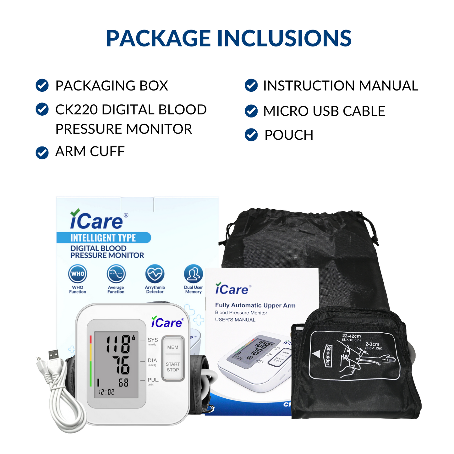 iCare® CK220 Automatic Digital Blood Pressure Monitor / Digital Sphygmomanometer Large arm cuff 22cm-42cm