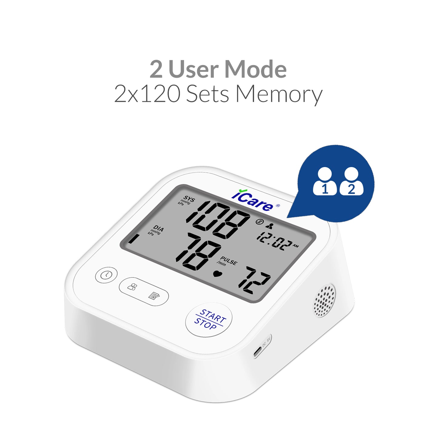 iCare® CK222 Automatic Digital Blood Pressure Monitor / Digital Sphygmomanometer Large arm cuff 22cm-42cm Type-C USB Port