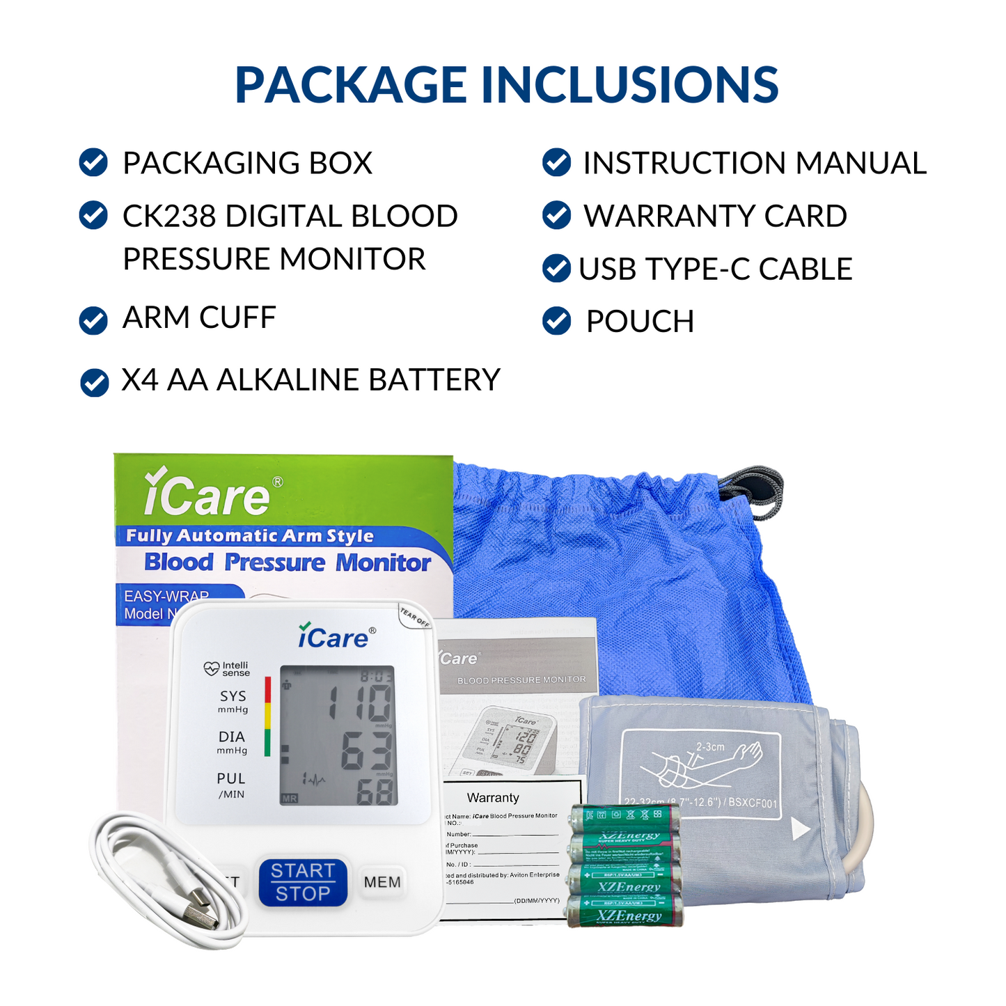 iCare Bundle Deal 1 OCP50 Glucose Meter + CK238 Digital BP Monitor, Blood Sugar Kit with Blood Pressure Monitor Bundle