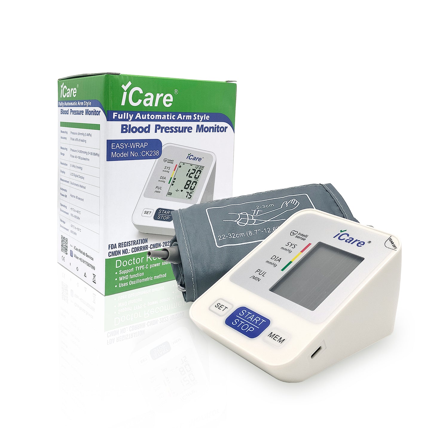 iCare® CK238 Automatic Digital Blood Pressure Monitor / Digital Sphygmomanometer Small arm cuff 22-32cm