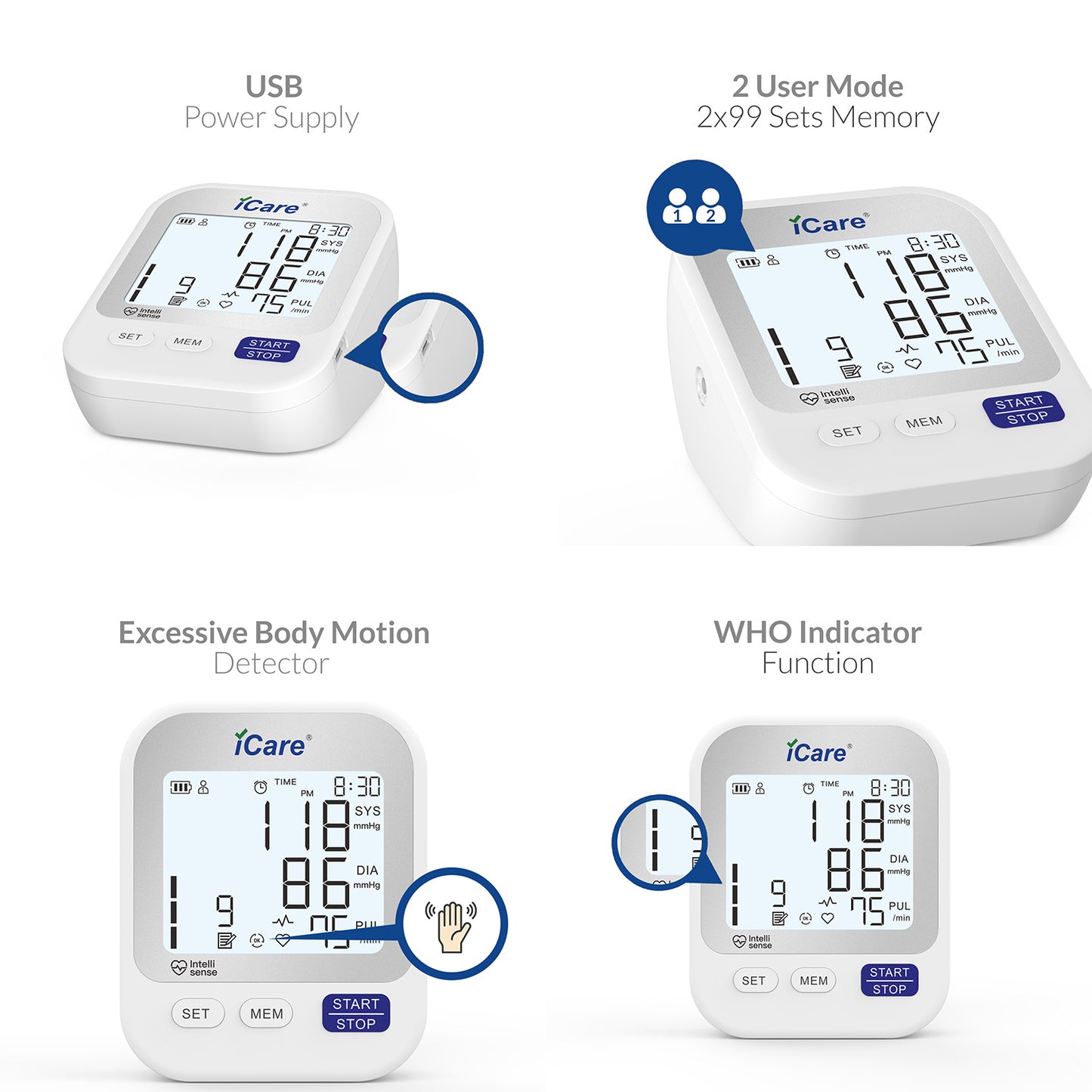 iCare Bundle Deal 24 CK239 Digital BP Monitor +OCP50 Blood Glucose Meter + E69 Infrared Forehead Thermometer