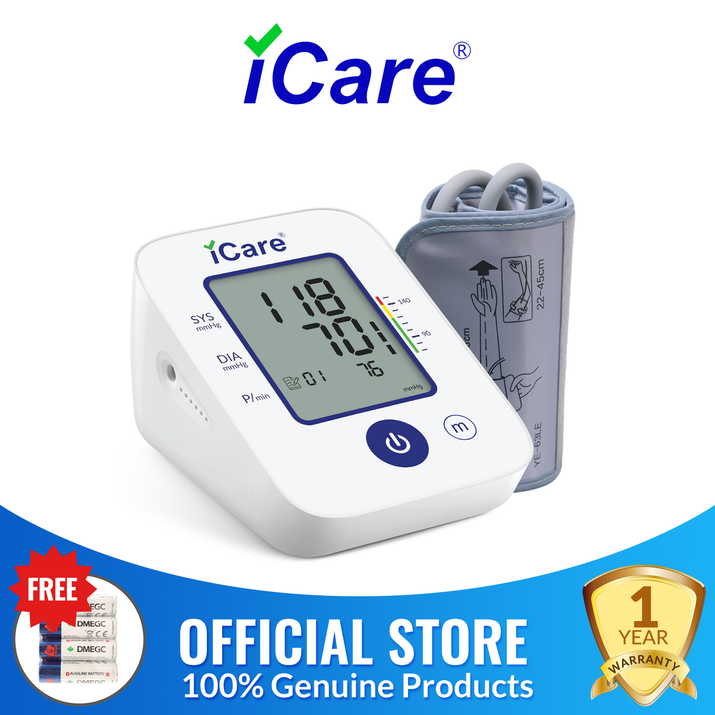 iCare CK320 USB Powered Automatic Digital Blood Pressure Monitor, Large 22-45cm Arm Cuff
