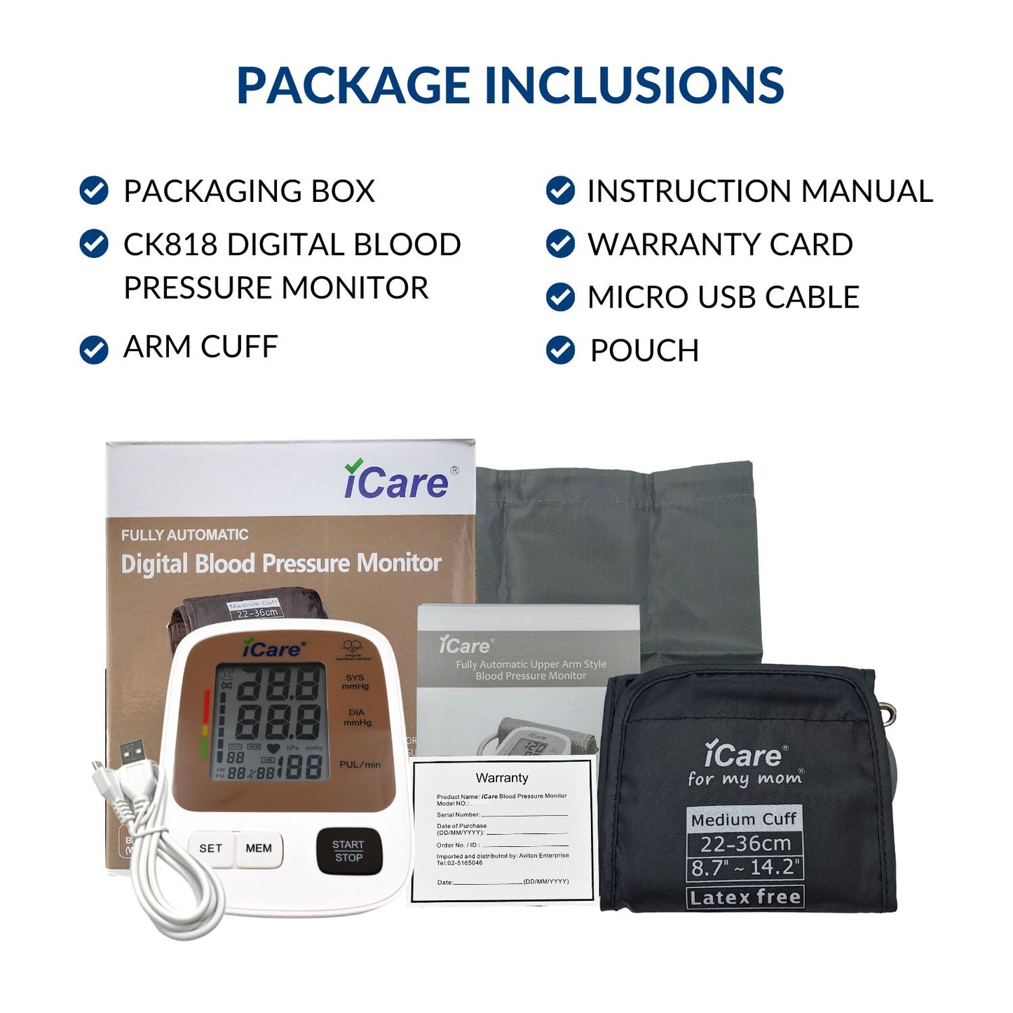 iCareĀ® CK818 Automatic Digital Blood Pressure Monitor / Digital Sphygmomanometer Medium arm cuff 22-36cm