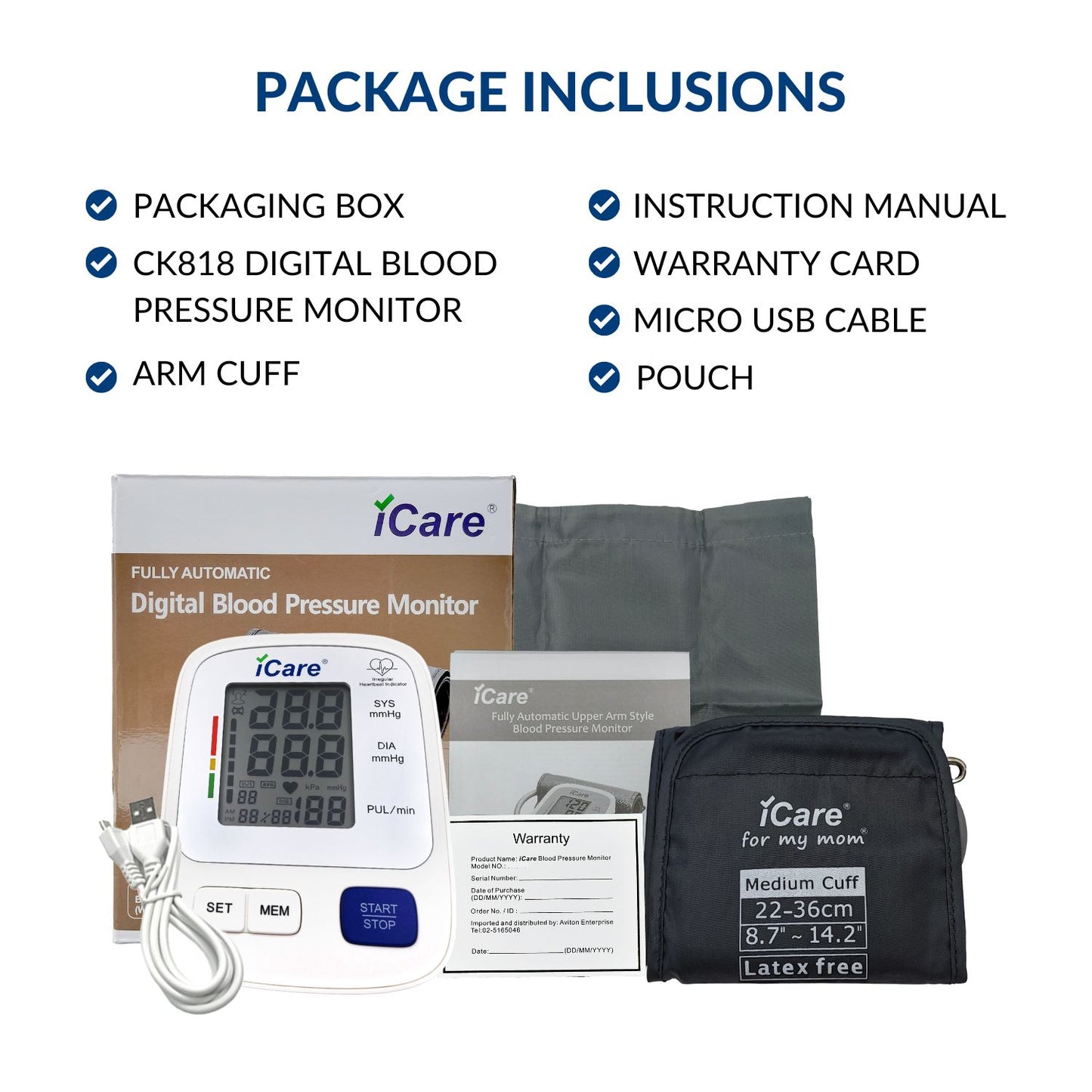 iCareĀ® CK818 Automatic Digital Blood Pressure Monitor / Digital Sphygmomanometer Medium arm cuff 22-36cm