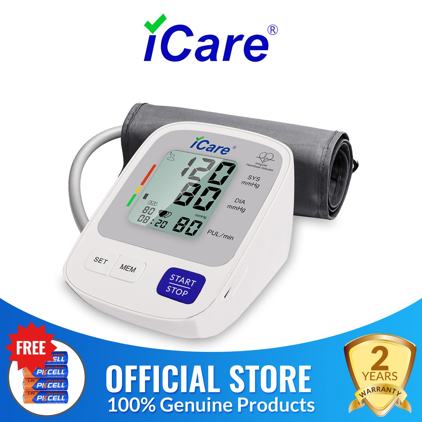 iCareĀ® CK818 Automatic Digital Blood Pressure Monitor / Digital Sphygmomanometer Medium arm cuff 22-36cm