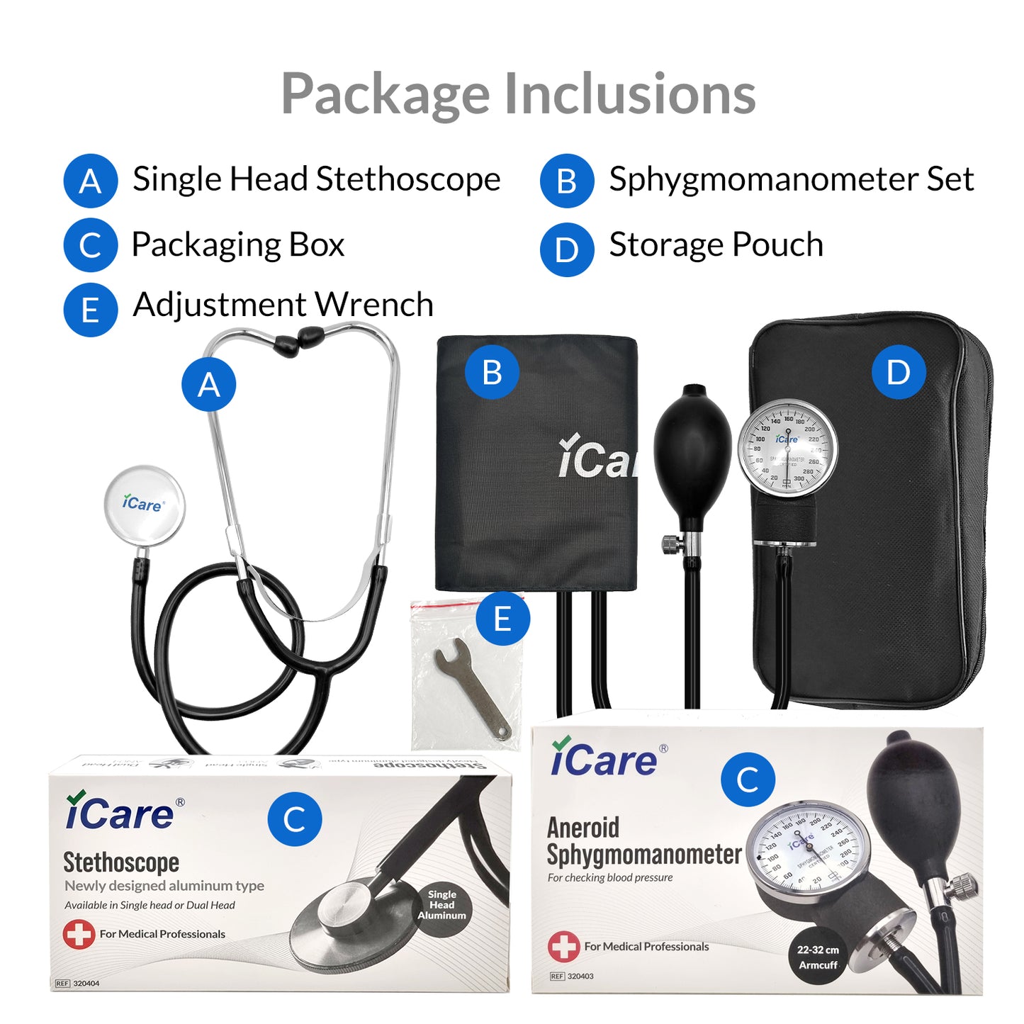iCare AN05 Aneroid Sphygmomanometer with Single Head Stethoscope for Blood Pressure Monitoring