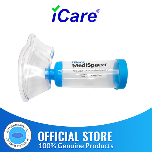 iCare® SE01 MediSpacer Chamber Chamber Spacer (NO INHALER INCLUDED) for Adults with Large Mask, Fit Any Size, Sealed Package, Clean and Safe, for with your Asthma Inhaler, Ventolin via Chamber Spacer