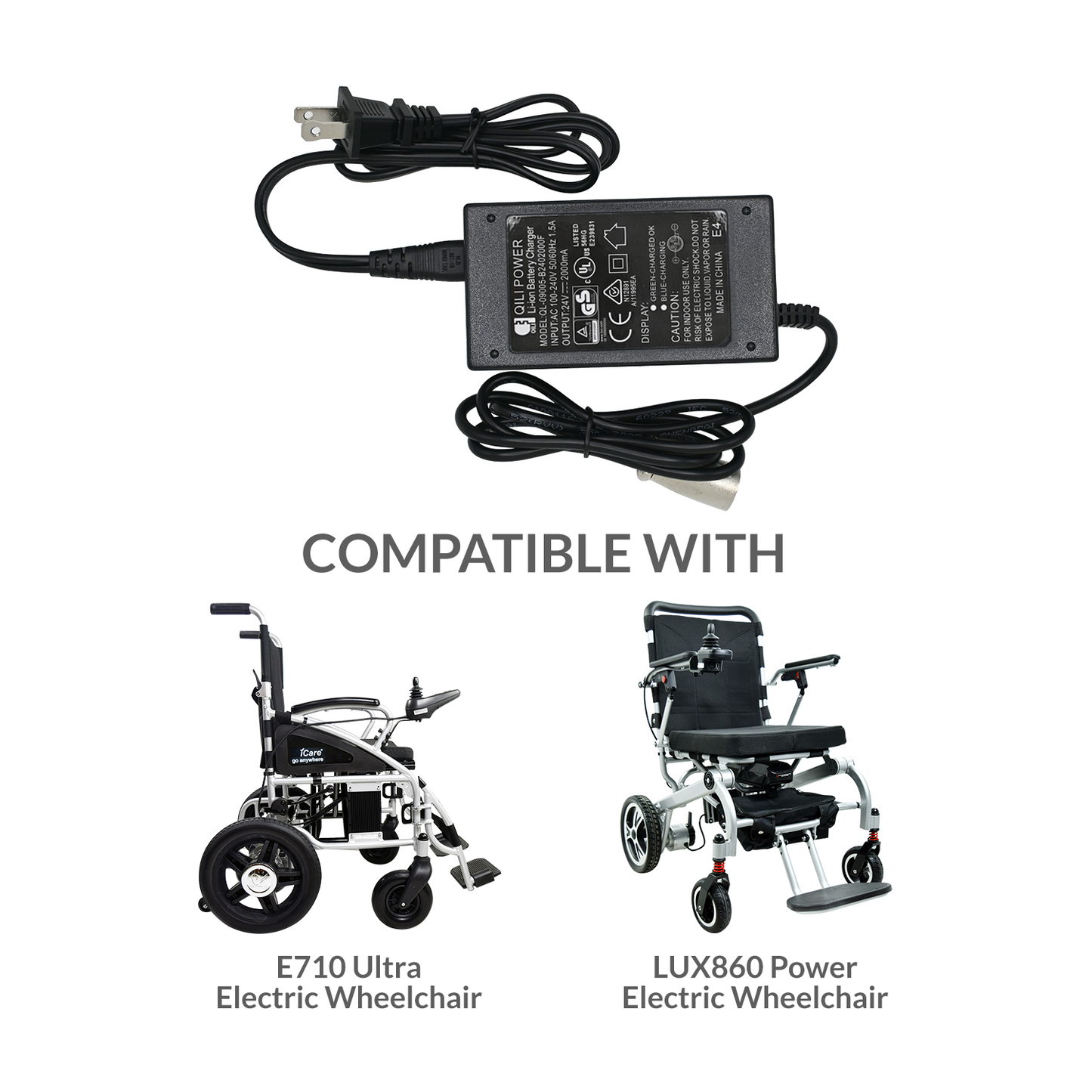 iCare® Battery Lithium-Ion Charger ONLY COMPATIBLE WITH E710 Ultra and LUX860 Wheelchair