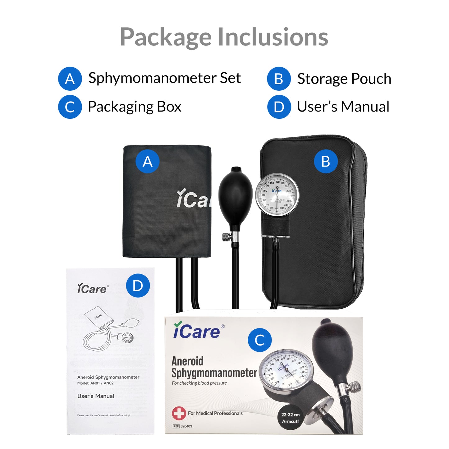 iCare AN02 Aneroid Sphygmomanometer for Blood Pressure Monitoring (No Stethoscope included)