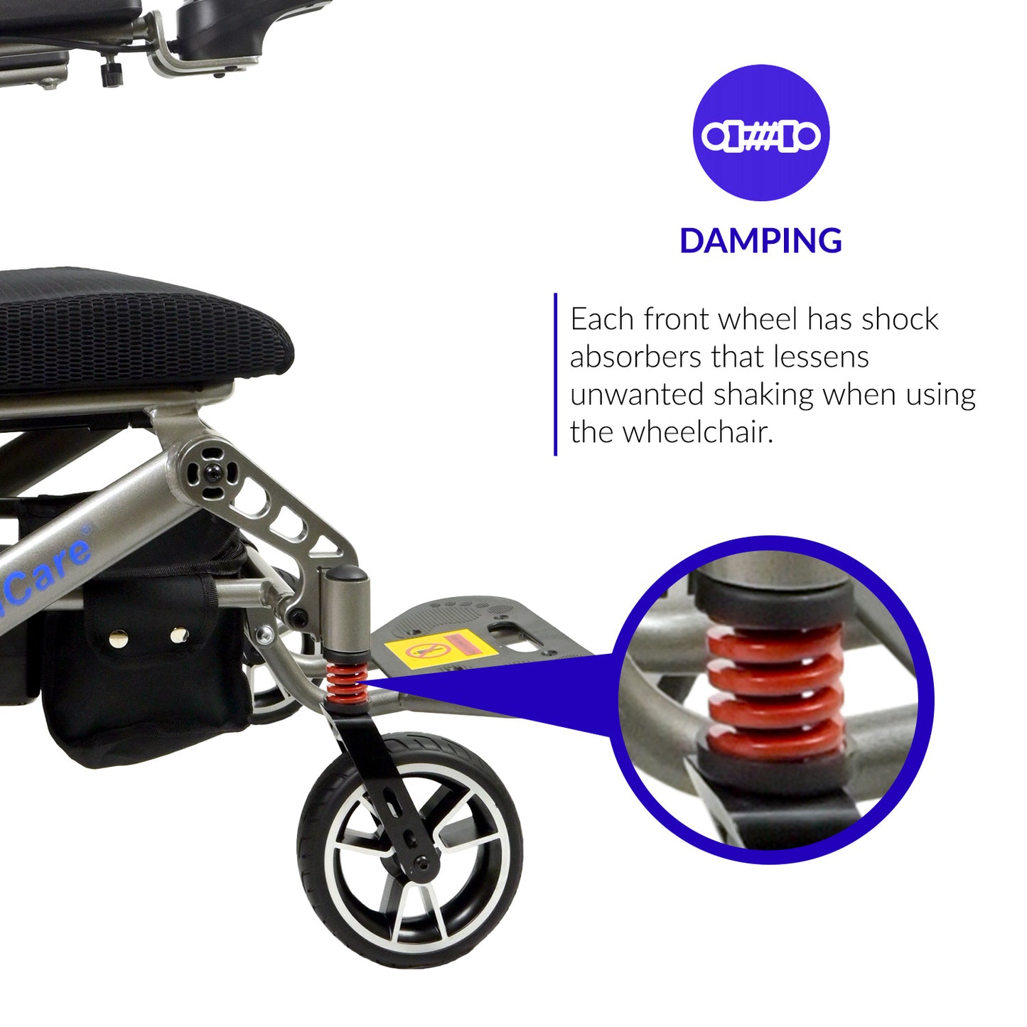 iCare LUX871 Portable Travel-Friendly Electric Wheelchair with Removable Lithium Battery Lightweight Aluminum Frame