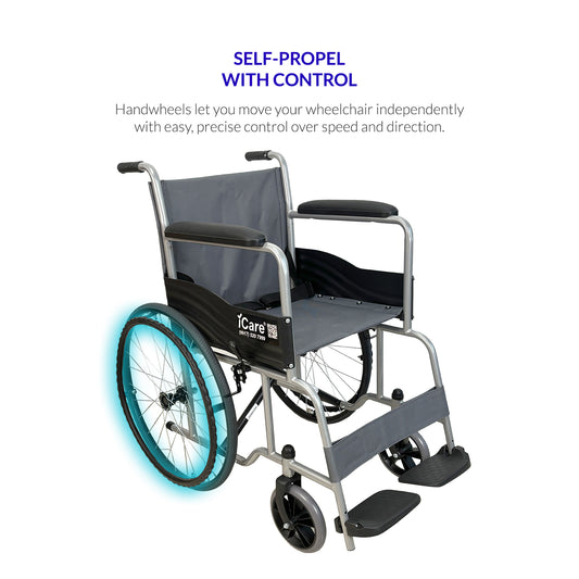 iCare MV11 Self-Propelled Steel Manual Wheelchair, Lightweight & Foldable