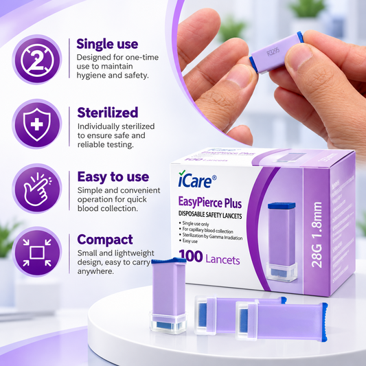 iCare EasyPierce Plus Disposable Safety Lancets 28Gx1.8mm