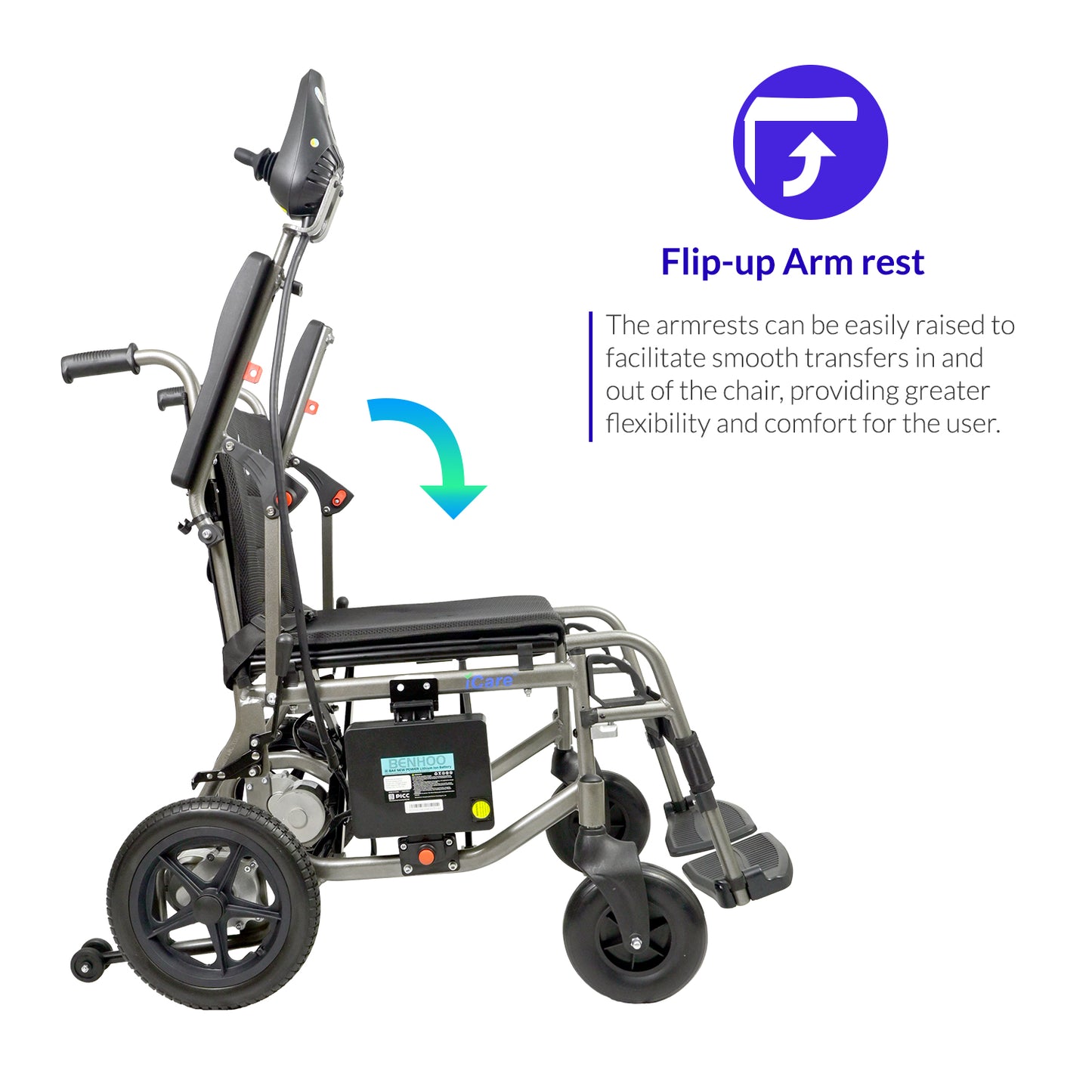 iCare EX110 Lightweight Aluminum Electric Wheelchair with Removable Lithium Battery