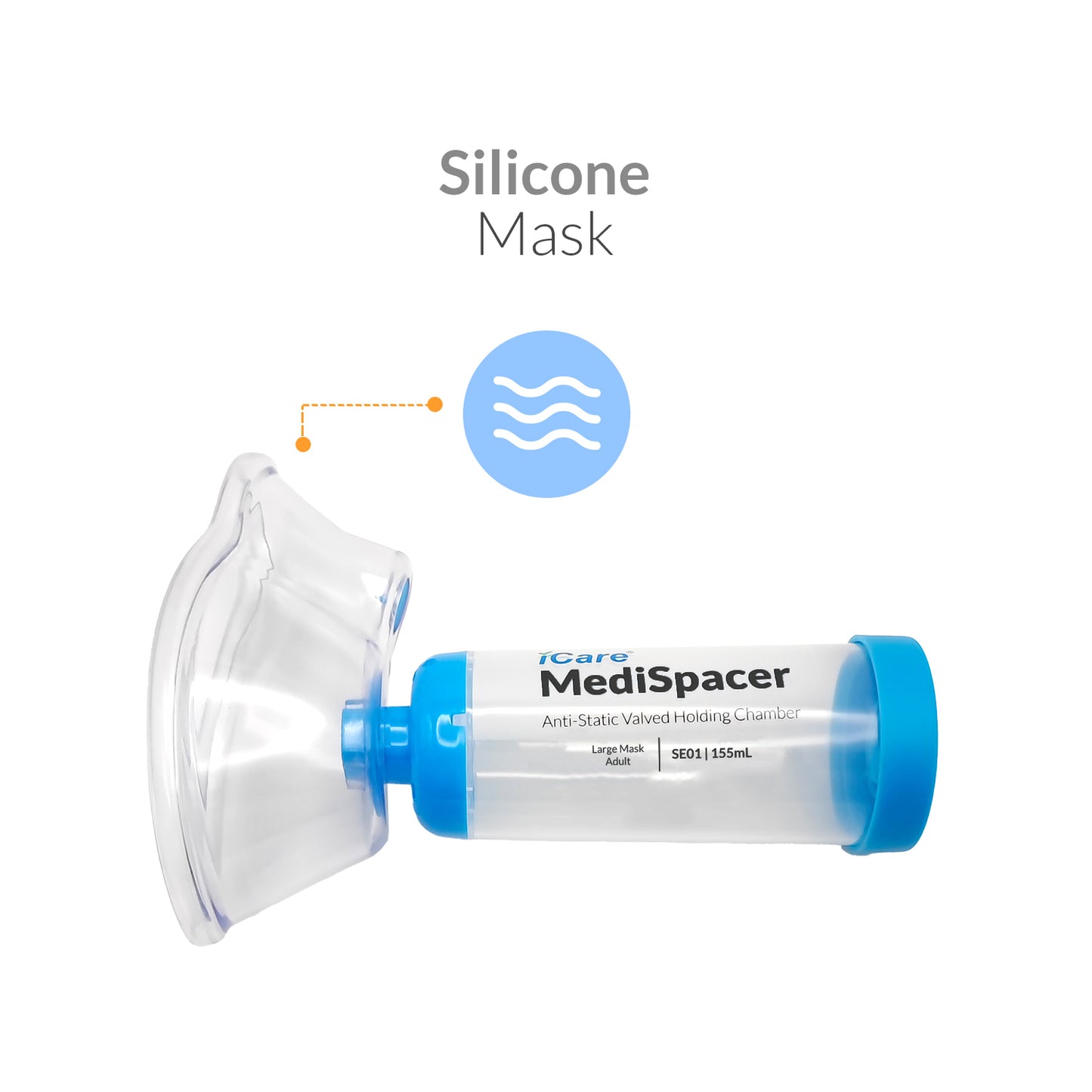 iCare® SE01 MediSpacer Chamber Chamber Spacer (NO INHALER INCLUDED) for Adults with Large Mask, Fit Any Size, Sealed Package, Clean and Safe, for with your Asthma Inhaler, Ventolin via Chamber Spacer