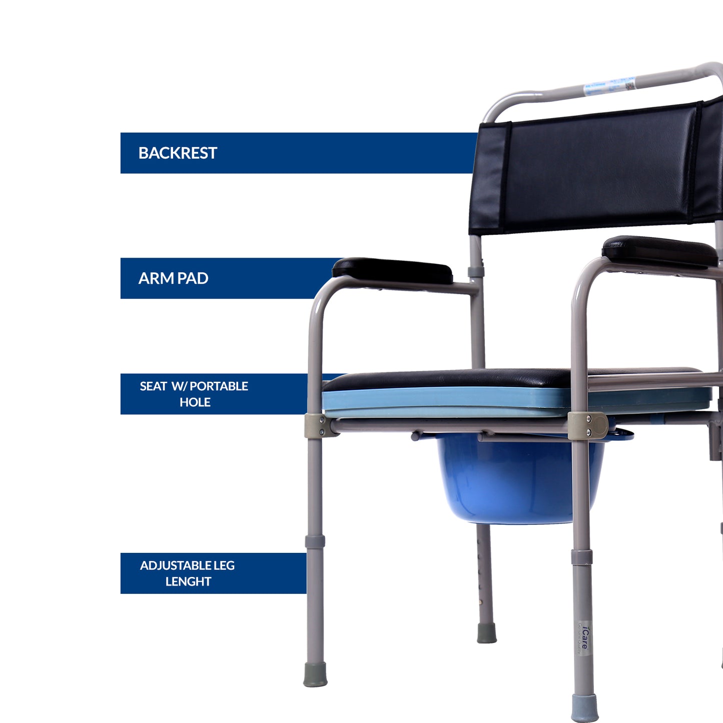 iCare® SC310 ComfyCare Steel Commode Chair with Comfortable Waterproof Cushion, and Bedpan for Disable and Elderly