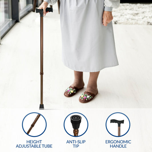 iCare® WS005 CaneMax Walking Stick with Height Adjustable Tube, Ergonomic Handle and Extra Corrosion Protection for Disabled and Elderly.