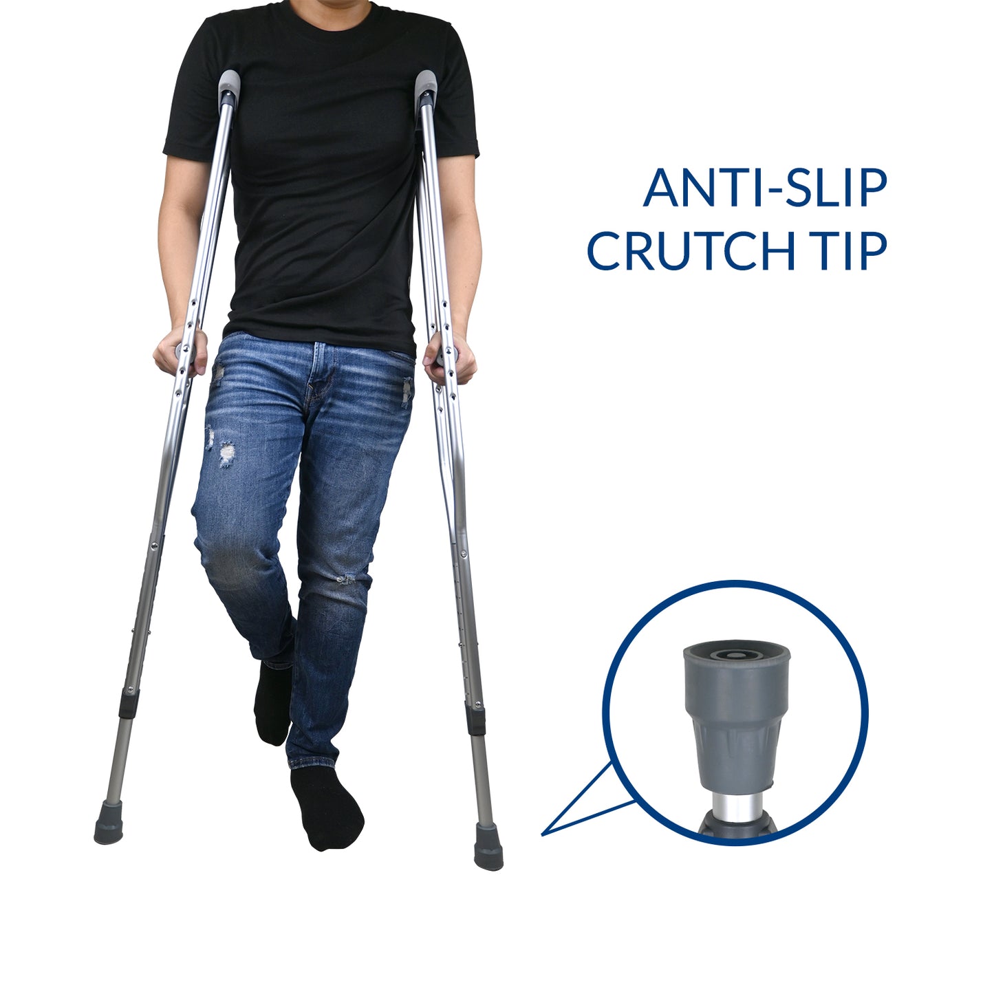 iCare® UC110 StepAid Aluminum Crutch with Adjustable Hand Grip, Adjustable Length and Anti-Slip Tip for Disability and Injury Support