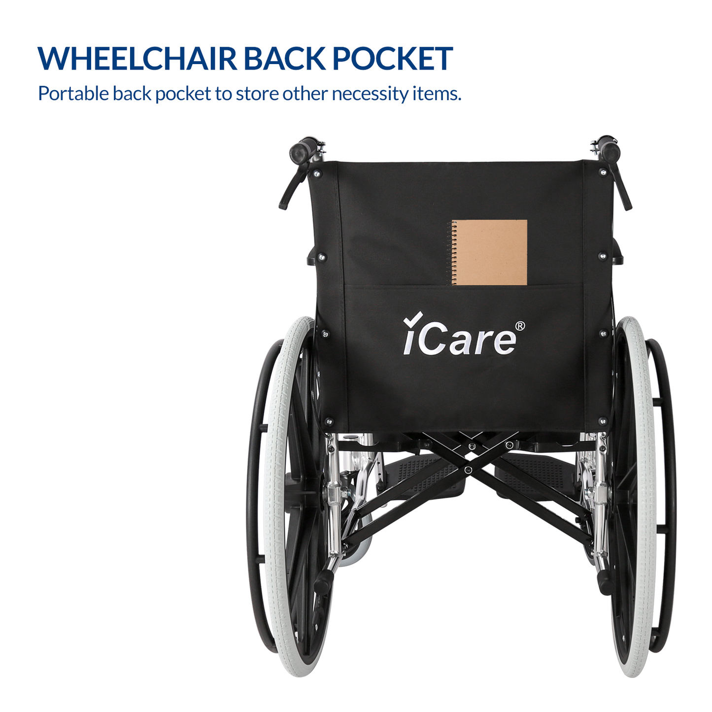 iCare® MA110 Lite Aluminum Manual Wheelchair with Handle brakes, Fixed Anti-Slip Pedals and Self-Propel Design for Disabled and Elderly