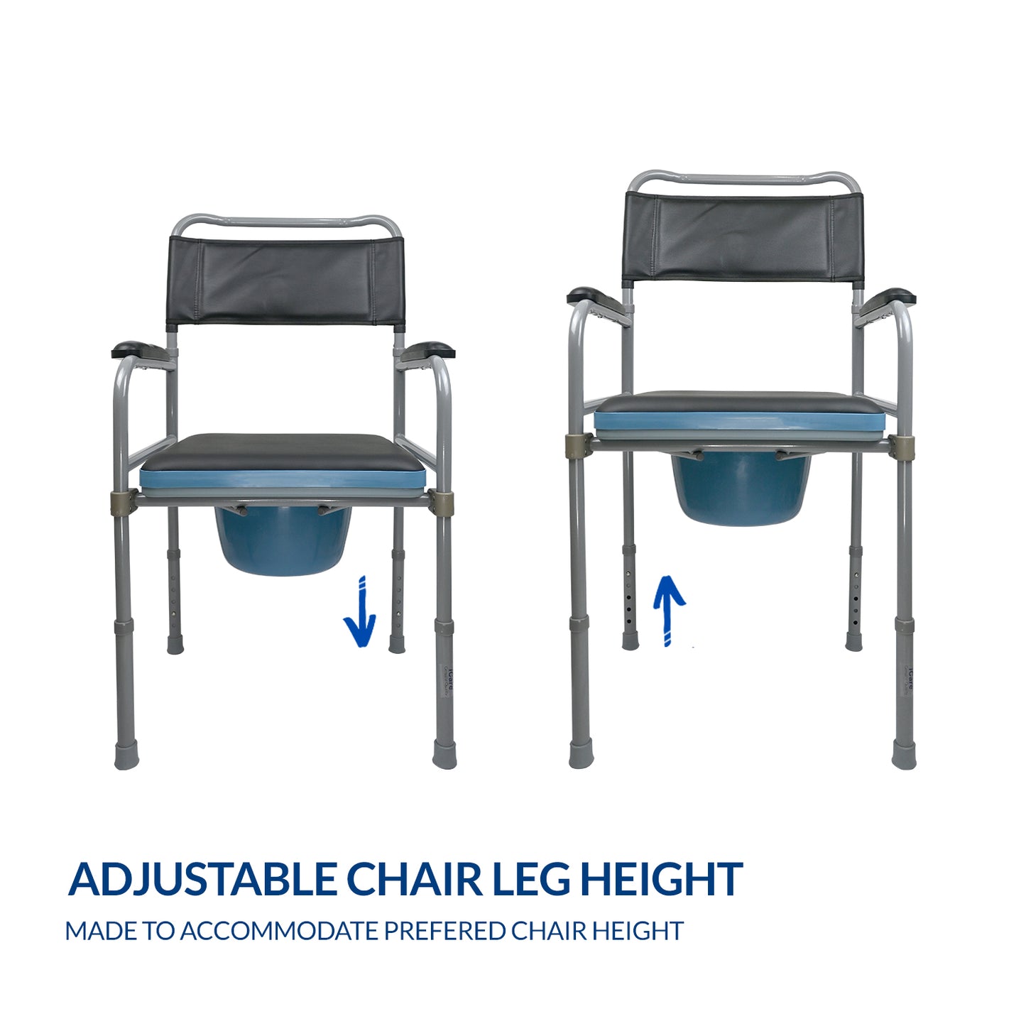 iCare® SC310 ComfyCare Steel Commode Chair with Comfortable Waterproof Cushion, and Bedpan for Disable and Elderly