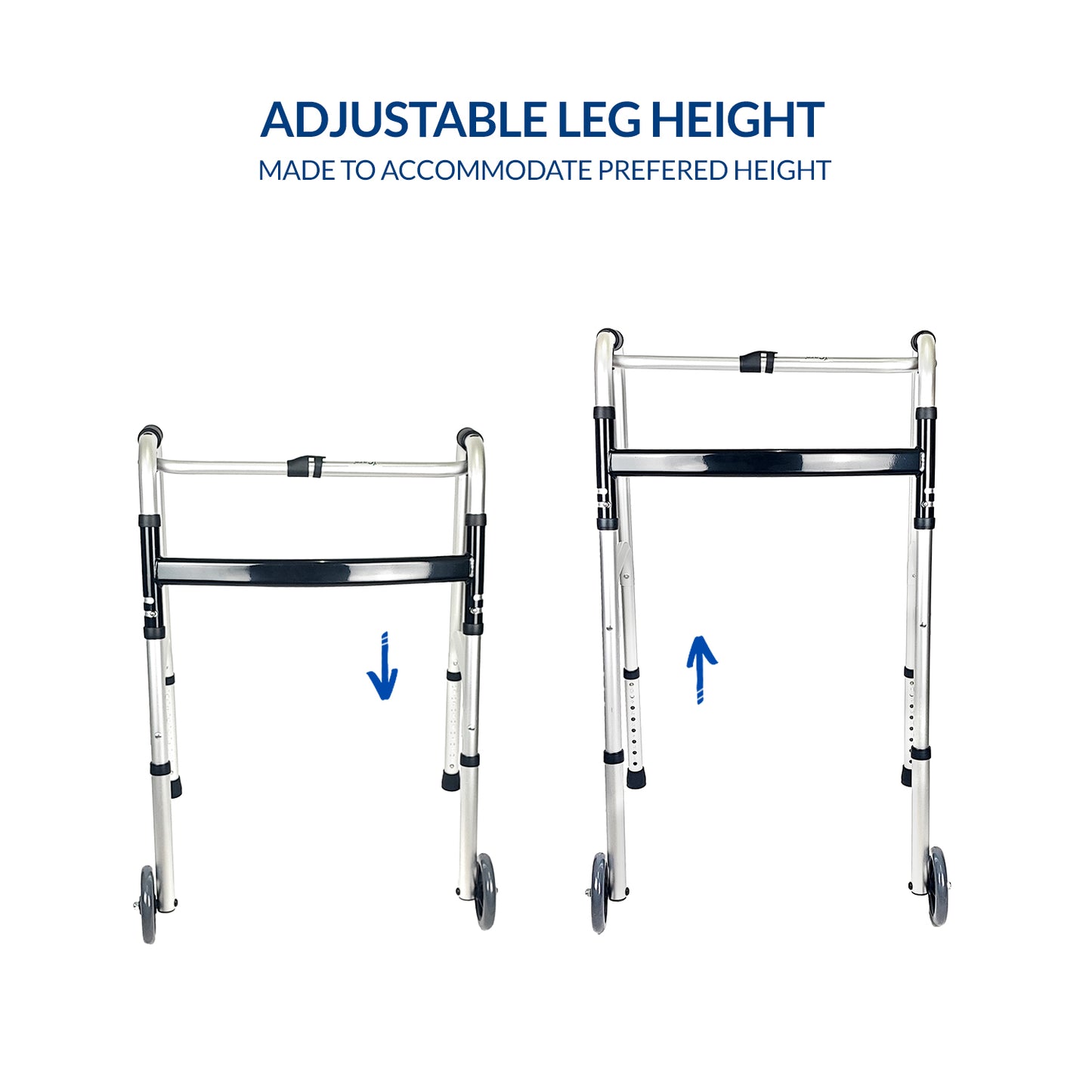 iCare AW109 Walkmate Foldable Aluminum Walker with Aluminum Main Frame, Heigh Adjustable Tube and Push Button Folding Mechanism Walking Aid and Injury Support