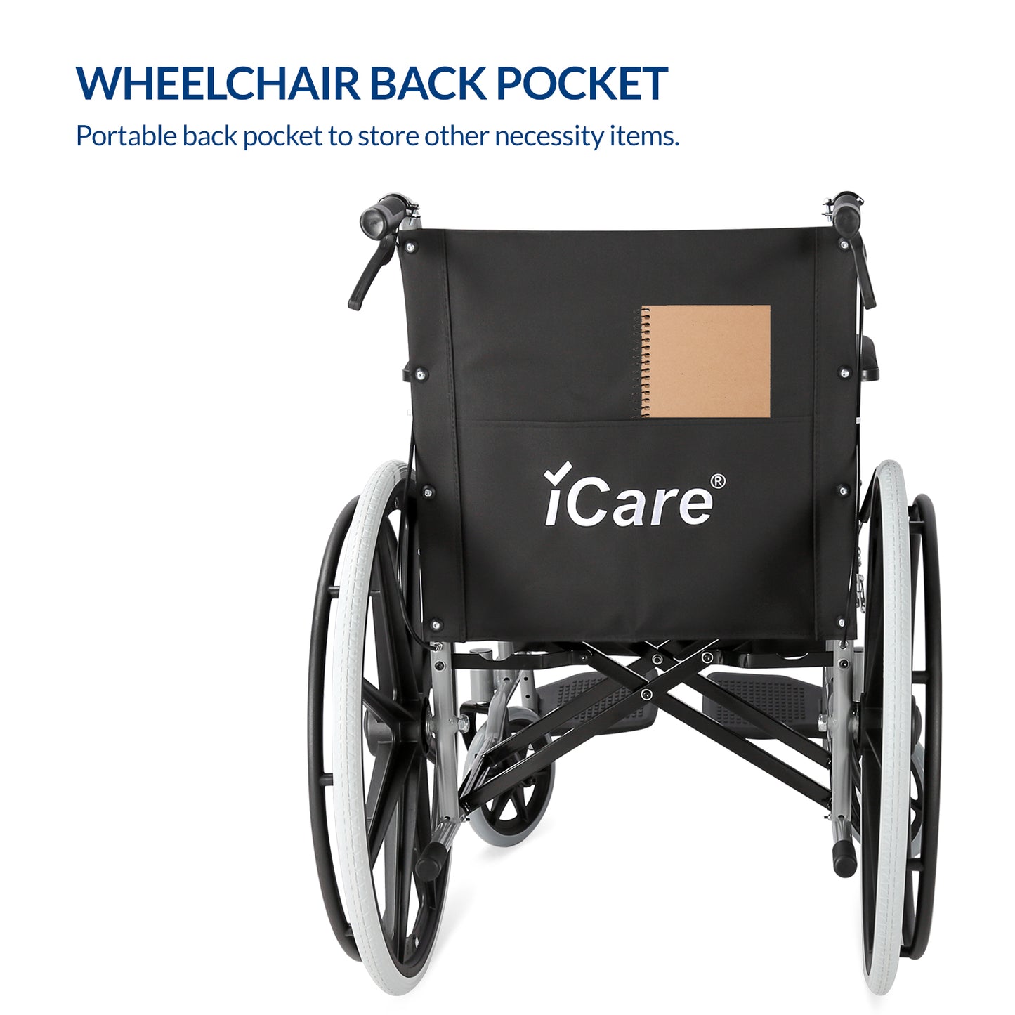 iCare® MW211 Stride Steel Manual Wheelchair with Handle brakes, Anti-Slip Pedals and Self-Propel Design for Disabled and Elderly