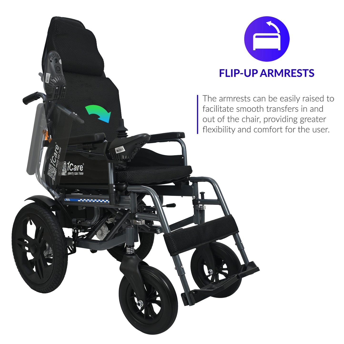 iCare® E310 Pro New Model Electric Wheelchair HEAVY DUTY (110kg Load Limit, 50kg Wheelchair Weight)