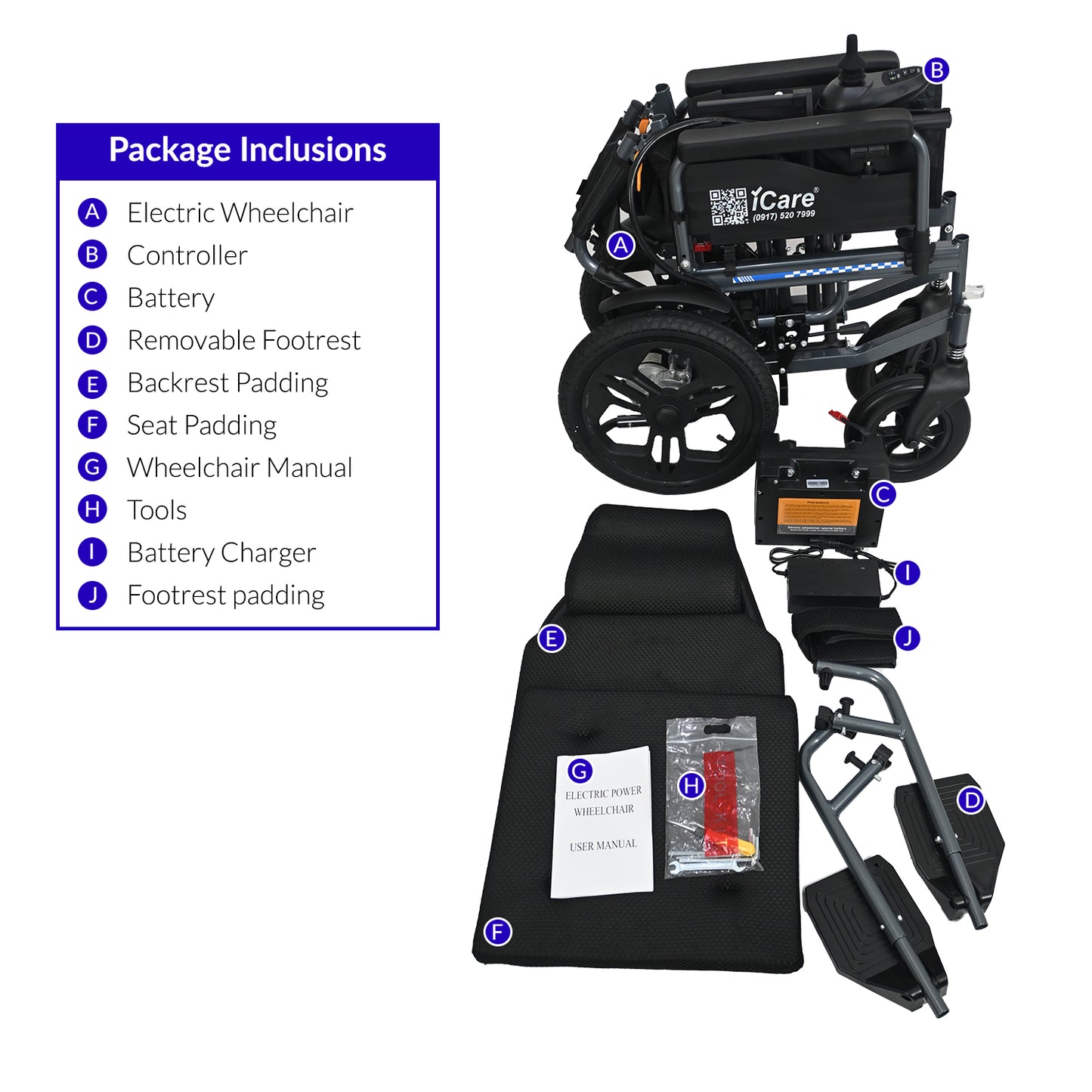 iCare® E310 Pro New Model Electric Wheelchair HEAVY DUTY (110kg Load Limit, 50kg Wheelchair Weight)