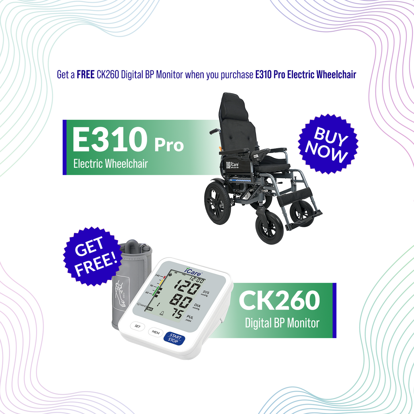 iCare® E310 Pro New Model Electric Wheelchair HEAVY DUTY (110kg Load Limit, 50kg Wheelchair Weight)