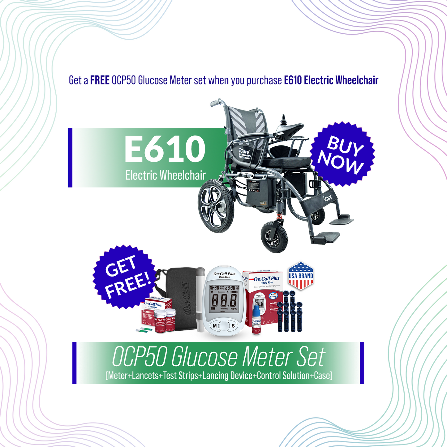 iCare® E610Max Electromagnetic Brake Wheelchair