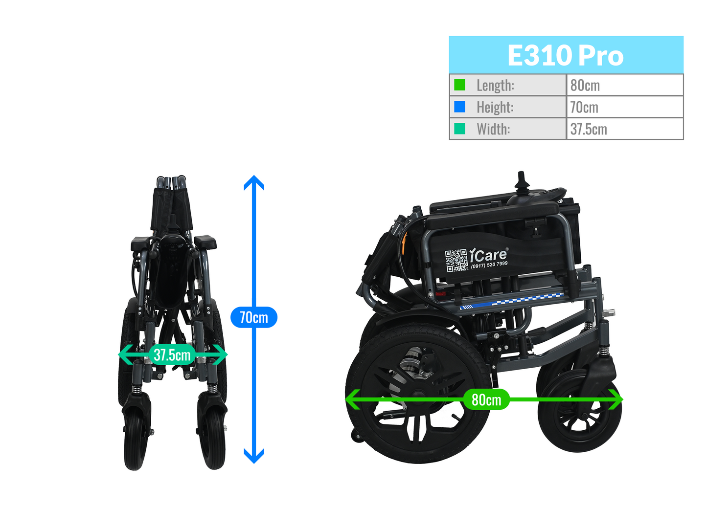 iCare® E310 Pro New Model Electric Wheelchair HEAVY DUTY (110kg Load Limit, 50kg Wheelchair Weight)