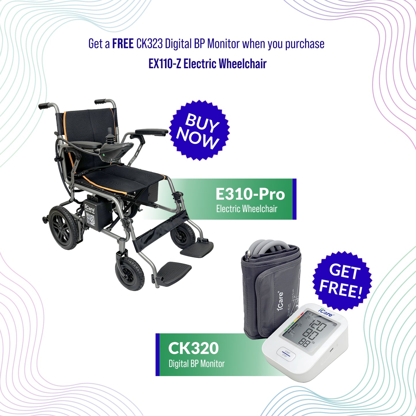 iCare EX110-Z Steel Electric Wheelchair with Lead-Acid Battery