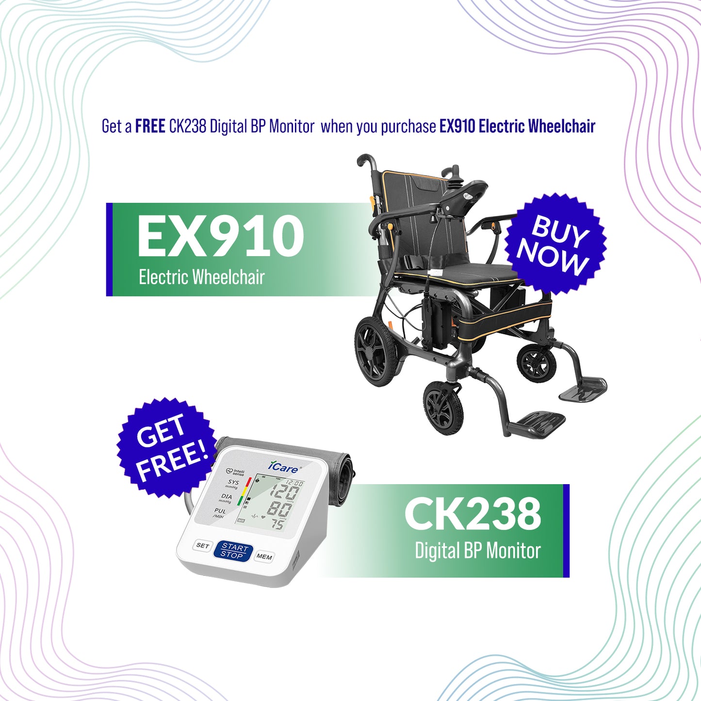 iCare EX910 Lightweight Foldable Electric Wheelchair with Carbon Fiber and Magnesium Frame