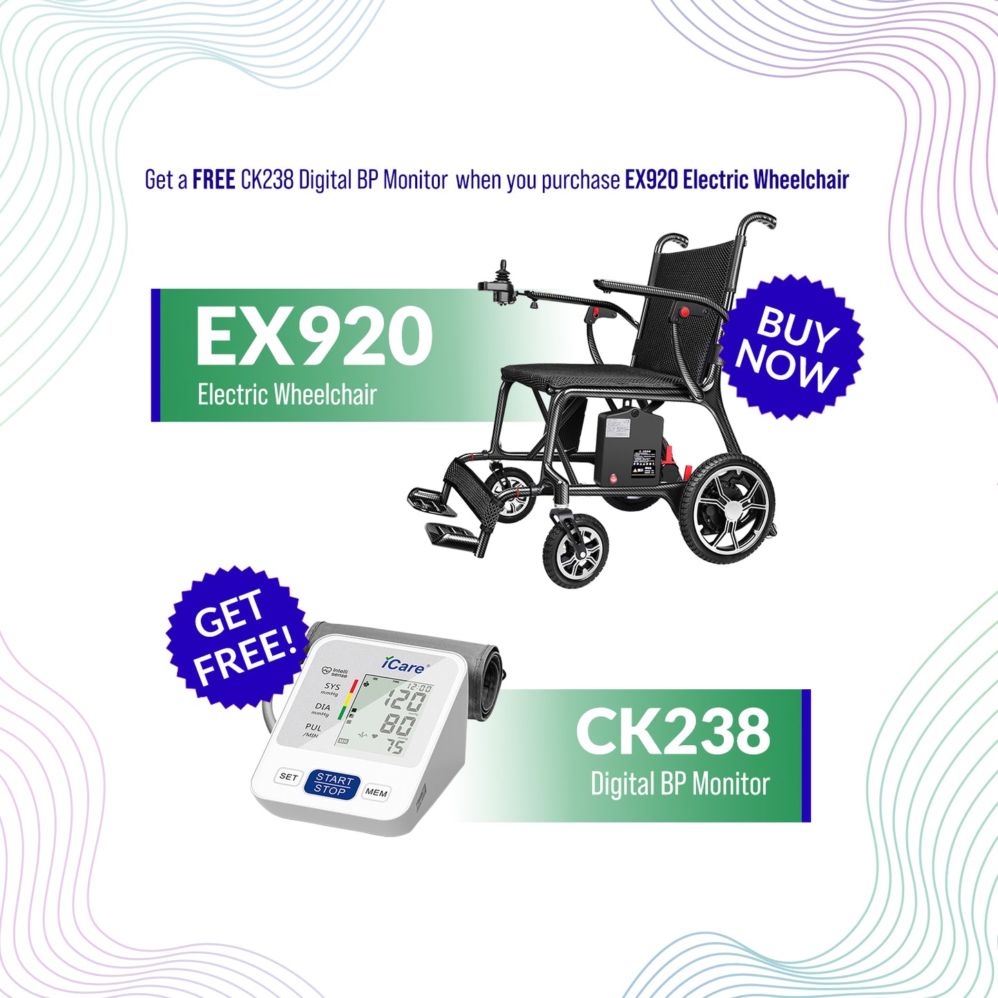 iCare EX920 Lightweight Foldable Electric Wheelchair with Carbon Fiber Frame