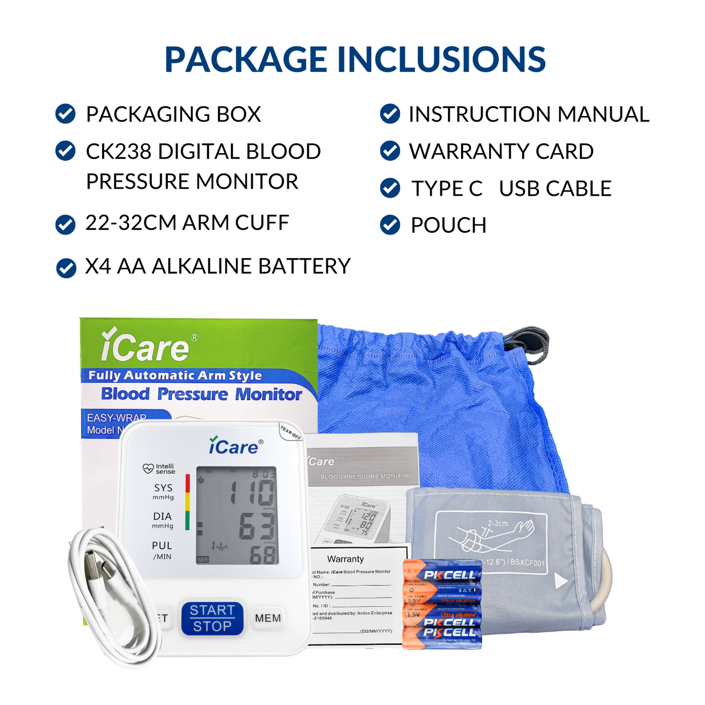 iCare® CK238 Automatic Digital Blood Pressure Monitor / Digital Sphygmomanometer Small arm cuff 22-32cm