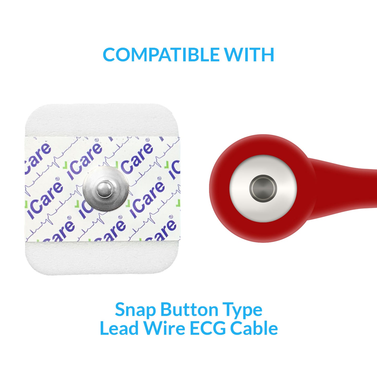 iCare® ECG Cables(Snap Button Type) with 1pack ECG Electrode Pads