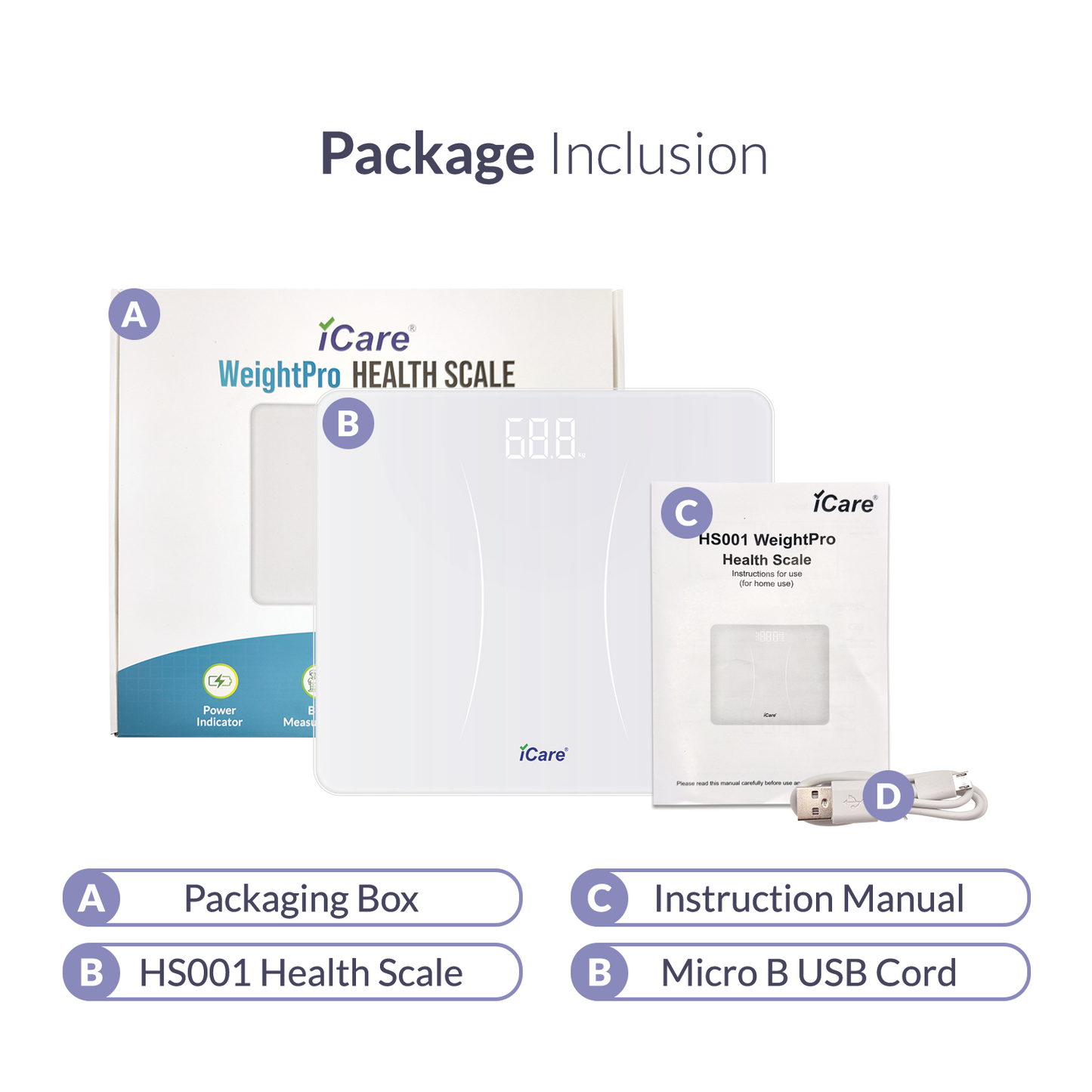 iCare HS001 WeightPro Health Scale with BMI Function, Ambient Temperature Display & Convertible Units