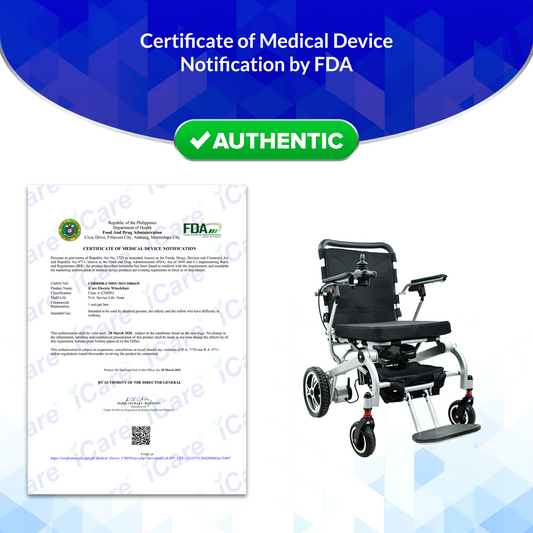 iCare® LUX860 Foldable Electric Wheelchair Aircraft-Grade Aluminum Frame (110kg Load Limit, 28kg Wheelchair Weight)