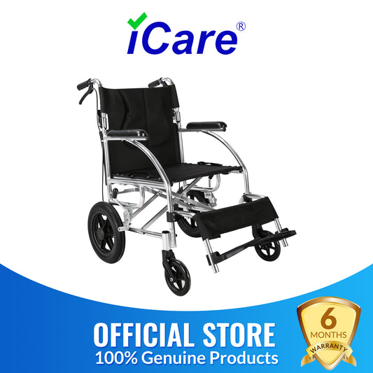 iCare® MA111 Guide Aluminum Manual Wheelchair with Handle Brakes, Aluminum frame and Anti-Slip foot pedals for Disabled and Elderly