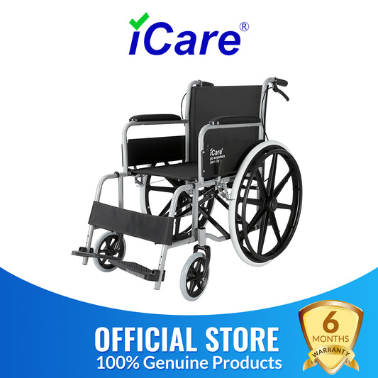 iCare® MW211 Stride Steel Manual Wheelchair with Handle brakes, Anti-Slip Pedals and Self-Propel Design for Disabled and Elderly