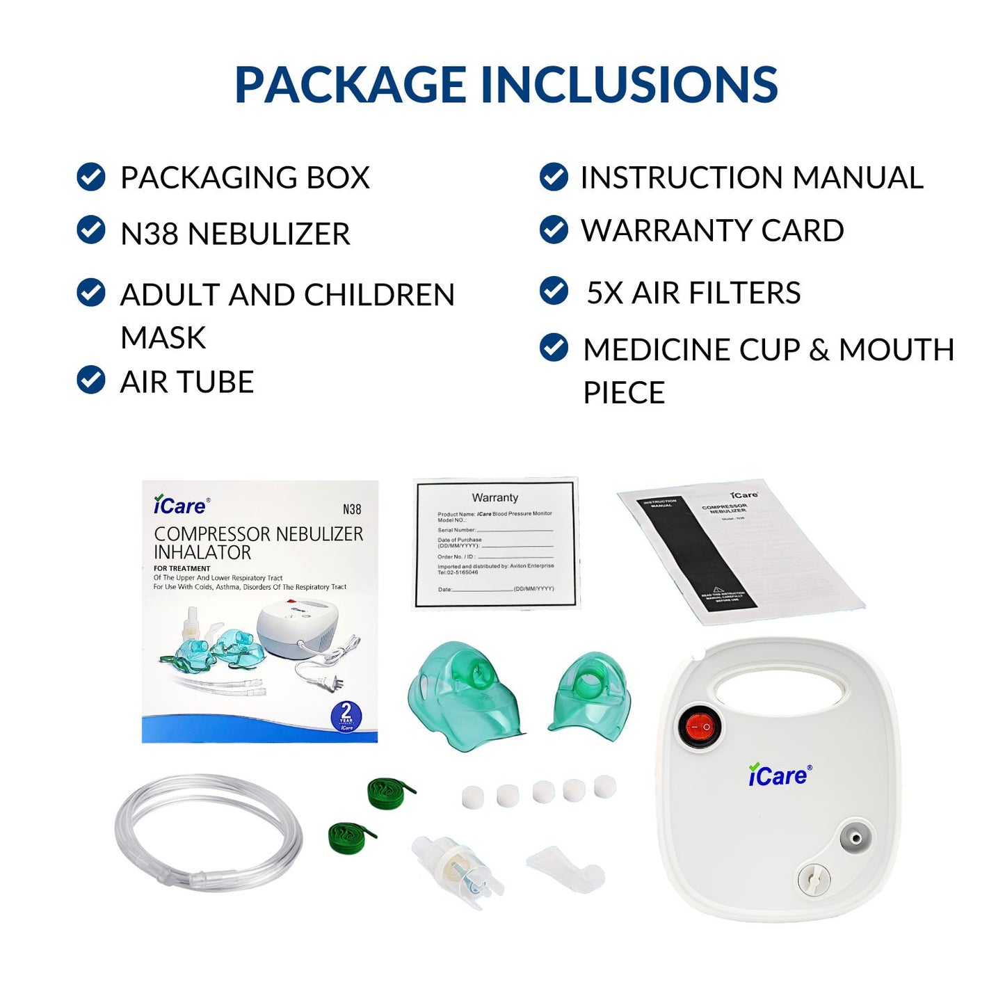 iCare® N38 Ultra Compressor Nebulizer Inhalator with Adult and Children Mask Kits