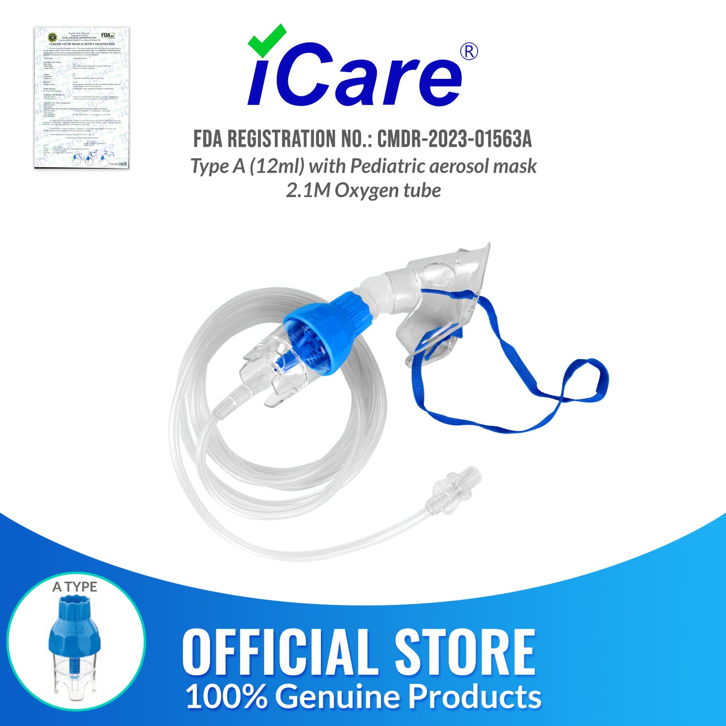 iCare N63 NebuLuxe Compressor Nebulizer with Nebulizer Kit and Aerosol Mask for Adult and Pediatric Patients
